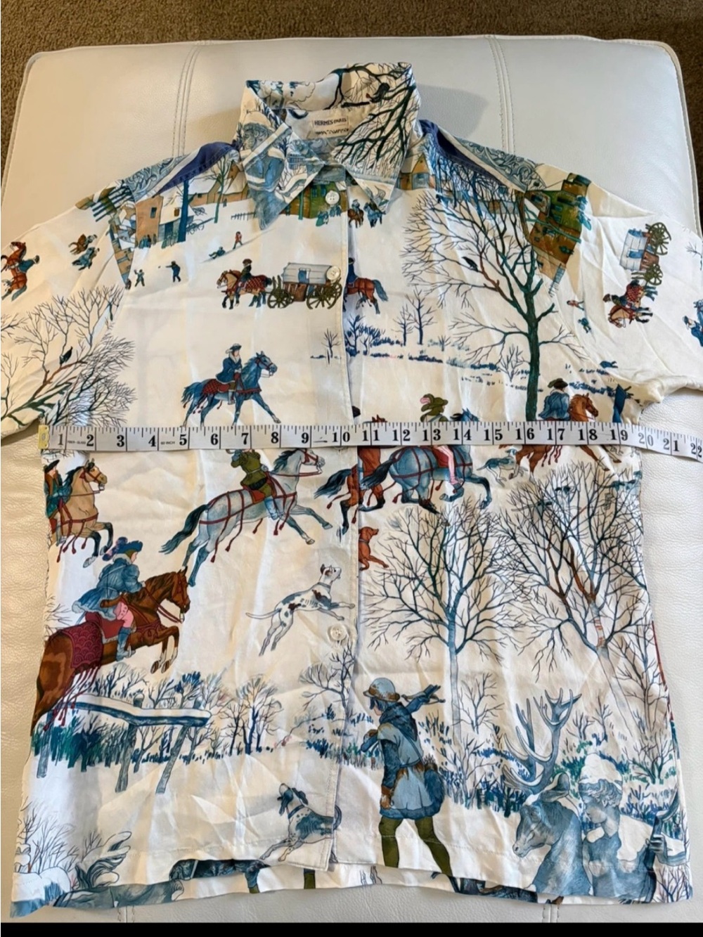 Vintage Hermes Classic Equestrian Print Button-Up - Picture 4 of 5